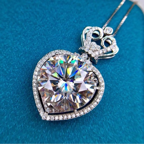 🔥10CT Certified Moissanite Excellent Cut Heart Pendant And Necklace 45cm - Picture 7 of 11